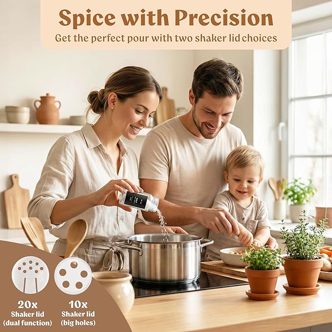 EDELHAUS Glass Spice Jars with Labels (24 x 4oz) Spice Containers with 240 Labels, Shaker Inserts, Funnel, Empty Square Empty Square Seasoning Organizer (Black Lids) - Image 4