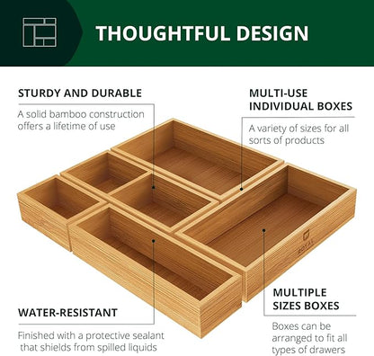 ROYAL CRAFT WOOD Premium Carbonized Bamboo Decorative Boxes - Drawer Organizer Set (5-Piece) – Wood Storage Boxes for Kitchen, Bathroom, Office & Makeup - Image 3