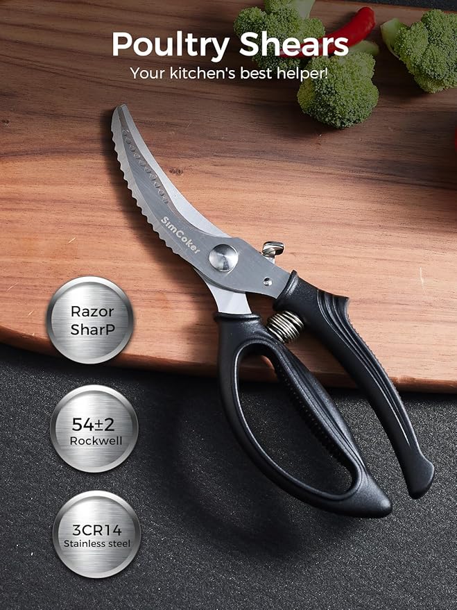 Poultry Shears, Heavy Duty Kitchen Shears With Anti-Slip Handle & Safety Lock, Poultry Scissors for Meat, Chicken, Bone,Turkey, Fish, Spring Loaded, Dishwasher Safe - Image 3