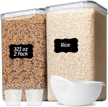 ComSaf Rice Container Set of 2(9.5L/10Qt), Large Airtight Food Storage Containers with Lid and Rice Washer, Plastic Canisters Sets for The Kitchen, Pantry Organizers for Flour, Cereal and Cooking by ComSaf