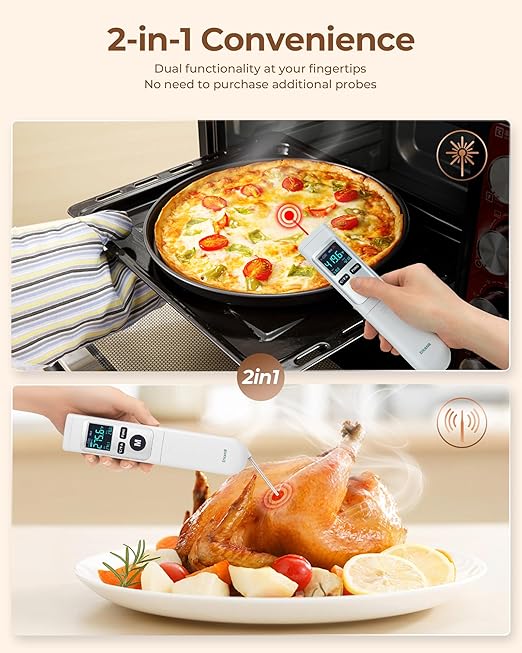 ERICKHILL Infrared Thermometer Gun, Heat Temp Temperature Gun with Meat Probe 2-in-1, Digital IR Laser Thermometer Gun for Cooking, Pizza Oven, Meat, Griddle, Grill, HVAC - Image 2