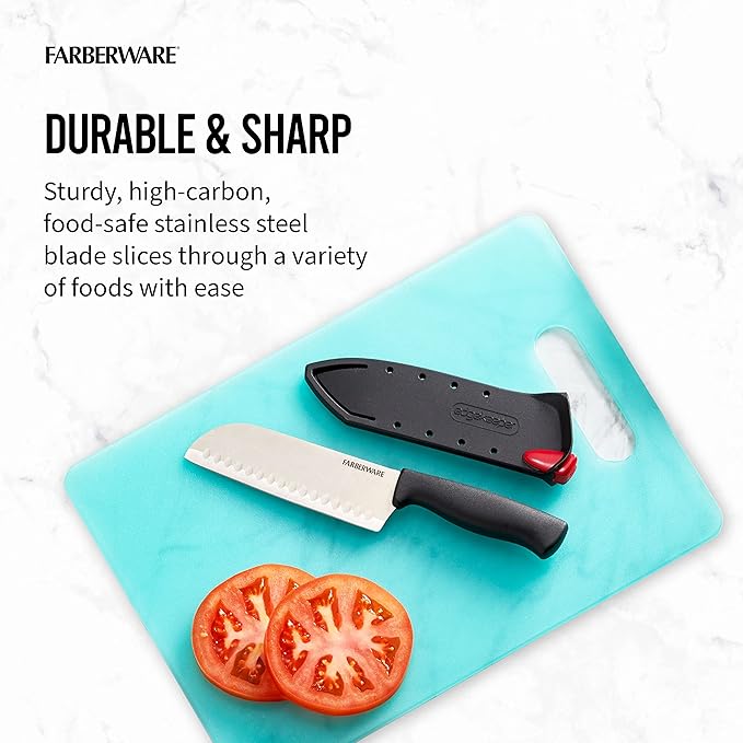 Farberware Edgekeeper 5-Inch Santoku Knife with Self-Sharpening Blade Cover, High Carbon-Stainless Steel Kitchen Knife with Ergonomic Handle, Razor-Sharp Knife, Black - Image 6