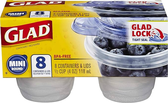 Glad GladWare Mini Round Food Storage Containers with Lids, Small BPA Free Reusable Plastic Snack Containers with Lock Tight Seal for Lunch, Portion Control, and On the Go, 4 Oz, 8 Count - 12 Pack - Image 2