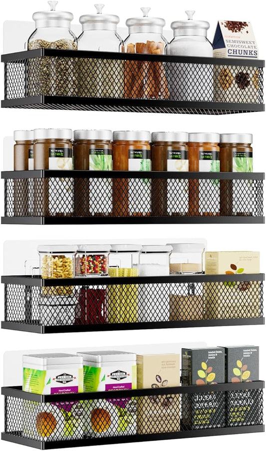 Spice Rack Wall Mount, 4 Pack Pantry Door Organizer & Hanging Storage Baskets Organizer Wall Mount, Large Capacity Metal Spice Shelf for Kitchen Cabinet, Pantry Doors, Bathroom, Shower, Home Decor by Umomi