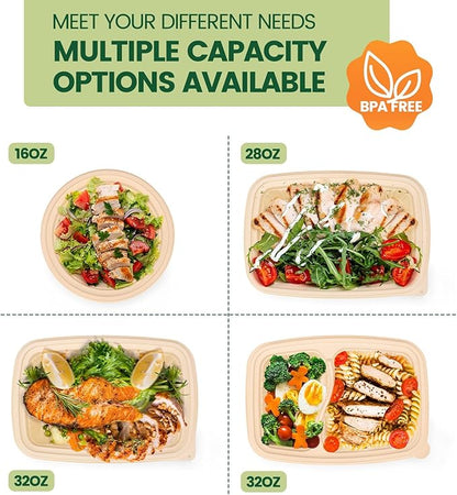 Glotoch Express 28 oz-200 Pack Meal Prep Containers with Lids, Cornstarch Food Storage Containers Plant-based Lunch Box for Salad, BPA Free Plastic Take Out Containers