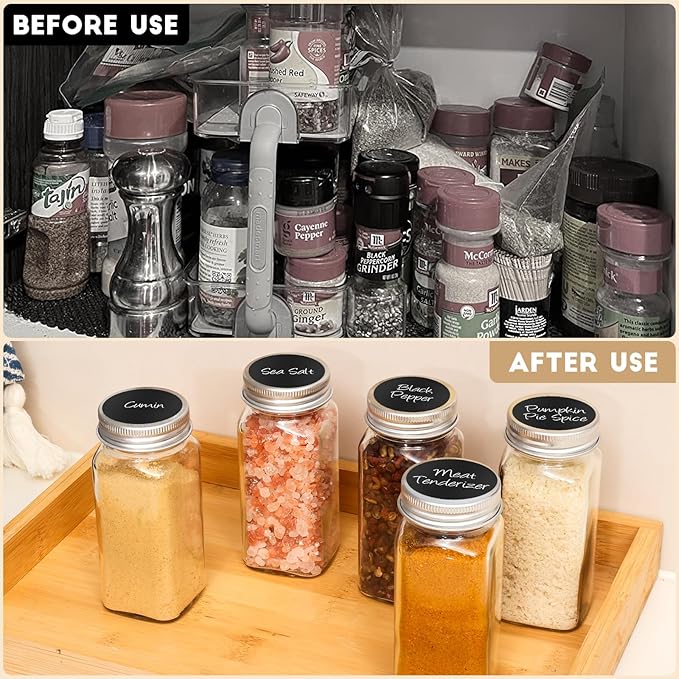 12Pcs Spice Jars with Label, 4oz Empty Square Seasoning Containers, Spice Jars with Shaker Lids, Small Spice Bottles for Salt, Herbs, Sugar, Pepper, Seasoning Jars for Spice Rack, Cabinet, or Drawer - Image 4