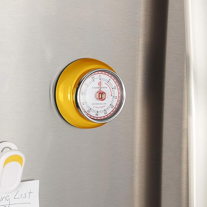 Zassenhaus Magnetic Retro Kitchen Timer, Classic Mechanical Cooking Timer (Yellow) - Image 4