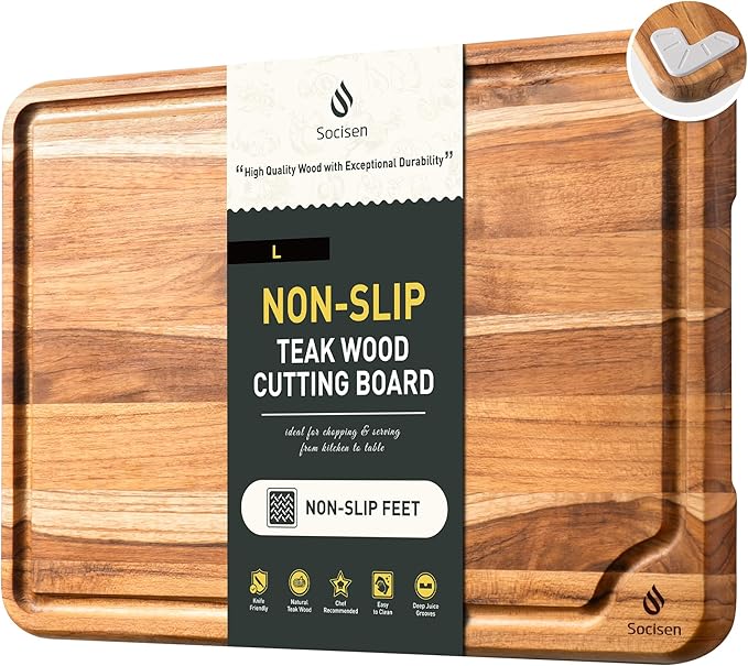 Teak Cutting Board 15inch Non Slip Over Sink Kitchen 2025 First Apartment Essentials Wooden Cutting Board New Home Must Haves Accessories House Warming Decor Housewarming Hostess Host Gifts L by Socisen