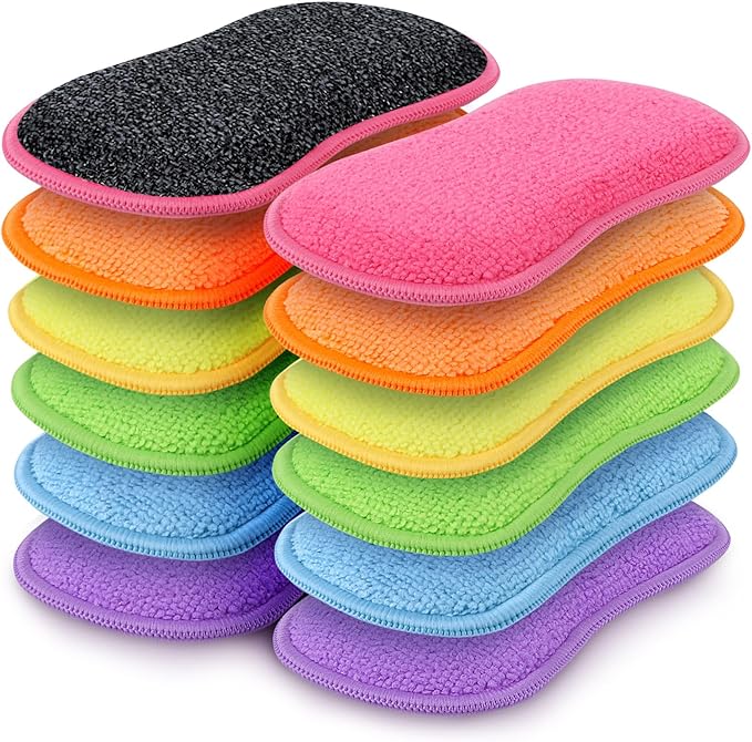 HOMEXCEL 12 Pack Multi-Purpose Scrub Sponges Kitchen, Dish Sponge, Non-Scratch Microfiber Sponge for Efficiently Cleaning Dishes, Pots, and Pans (Multicolor) by HOMEXCEL