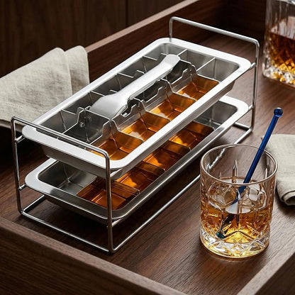 Stainless Steel Ice Cube Tray - 36-Cavity Large-Easy-Release Lever for Whiskey & Cocktails, Stackable Plastic-Free Freezer Mold, Rustproof & Dishwasher Safe