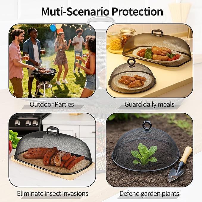 8 Pack Metal Mesh Screen Food Covers, 2 Large (18.5”) and 6 Small (11”) Sets, Reusable Metal Mesh Food Covers for Outdoors, Camping, Picnics and Parties