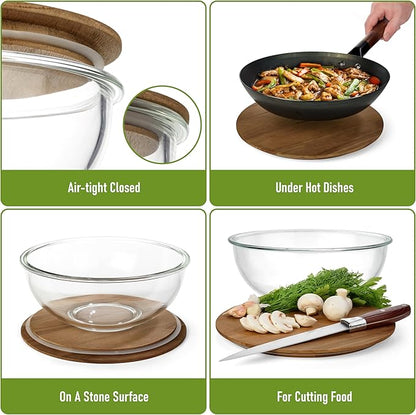 Set of 5 Nesting Glass Bowls with New Updated Acacia Lids for Foodprep, Storage, Mixing & Cooking - Microwave & Oven-ready BPA Free Durable Heat Resistant Inert Borosilicate Glass - Image 3