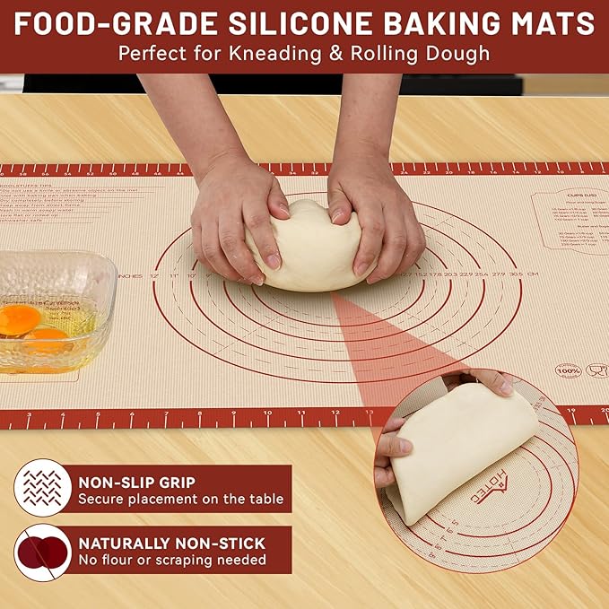 HOTEC Silicone Baking Mat - 26x16 Thickened Pastry Dough Mat with Measurement Non-Stick For Dough Rolling, Bread, Oven Liner, Kitchen Counter, Fondant/Pie Crust - Image 4