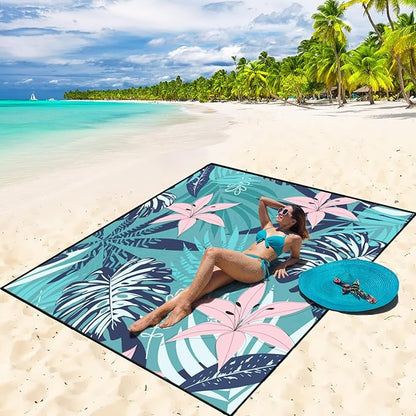WIWIGO Beach Blanket Waterproof Sandproof Beach Mat 79" X 83"/10'x9'for 2-8 Adults Quick Drying Outdoor Picnic Mat Beach Accessories for Travel, Camping, Hiking by WIWIGO