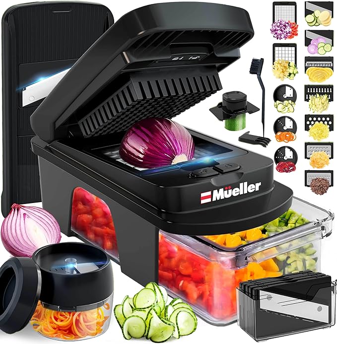 Mueller ULTIMATE 12 Blade Vegetable Chopper, Mandoline Slicer and Spiralizer, Dicer, Grater, Kitchen Essentials & Accessories, Black by Mueller