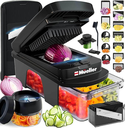 Mueller ULTIMATE 12 Blade Vegetable Chopper, Mandoline Slicer and Spiralizer, Dicer, Grater, Kitchen Essentials & Accessories, Black by Mueller