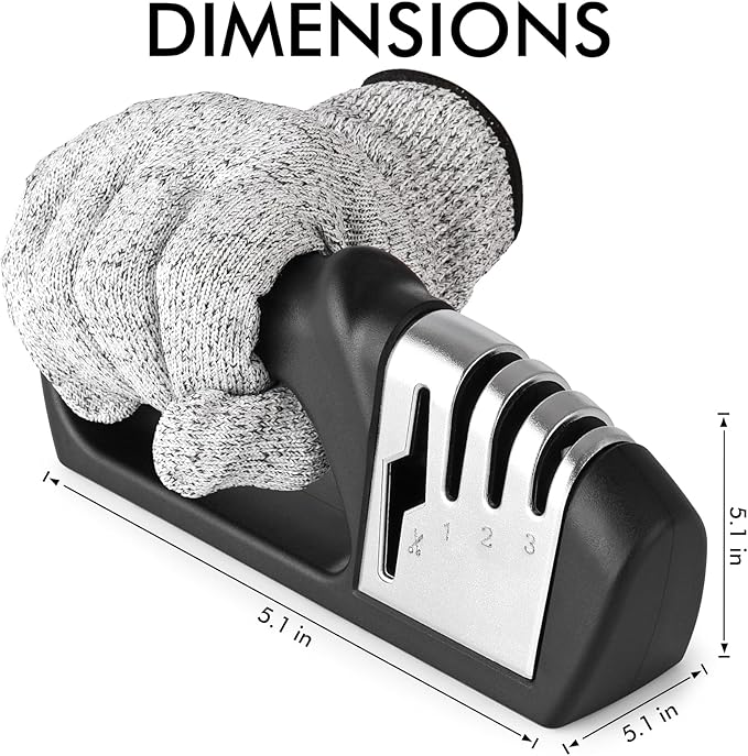 HOTEC 4in1 Knife Sharpener, 3 Stage Manual Sharpener for Sharpening Kitchen Knives 1 Stage for Scissors- Ceramic Stone, Tungsten Carbide Plates, Diamond rods - Image 2