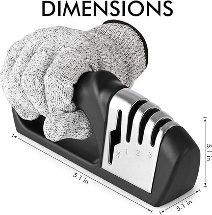 HOTEC 4in1 Knife Sharpener, 3 Stage Manual Sharpener for Sharpening Kitchen Knives 1 Stage for Scissors- Ceramic Stone, Tungsten Carbide Plates, Diamond rods - Image 2