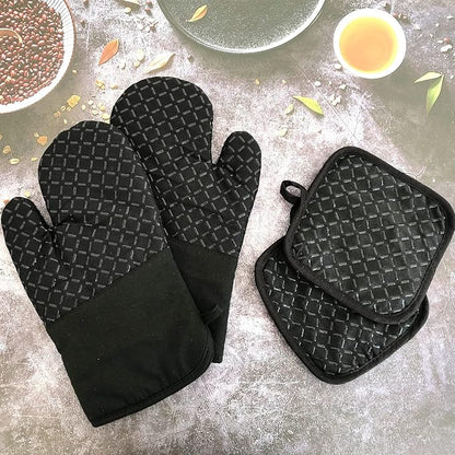 4 Pcs Oven Mitts and Pot Holders,Oven Glove High Heat Resistant 500 Degree,Long Oven Mitts with Recycled Cotton Infill and Silicone Non-Slip Surface for Baking,Kitchen,Cooking(Black) - Image 7
