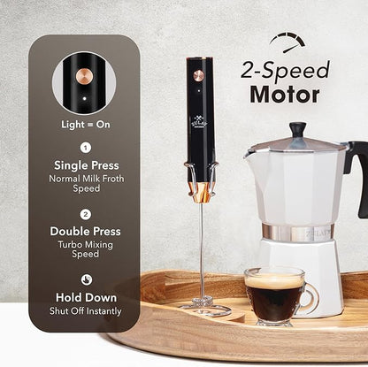 Zulay Kitchen Rechargeable Milk Frother Handheld - Lux 4 Whisks, Powerful 2-Speed Motor, Waterproof, 2000mAh Battery - Drink Mixer for Latte, Cappuccino, Matcha & Protein Powder - Dark Copper - Image 4