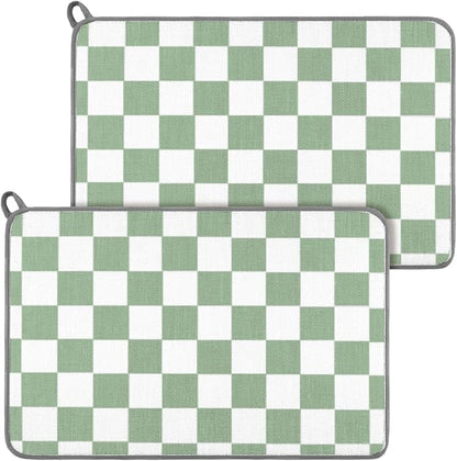 Zonon Green Checkered Dish Drying Mat for Kitchen Counter 16" x 24" Microfiber Absorbent Dish Drainer Rack Pads Fast Dry Mat Vintage Kitchen Decorations by Zonon