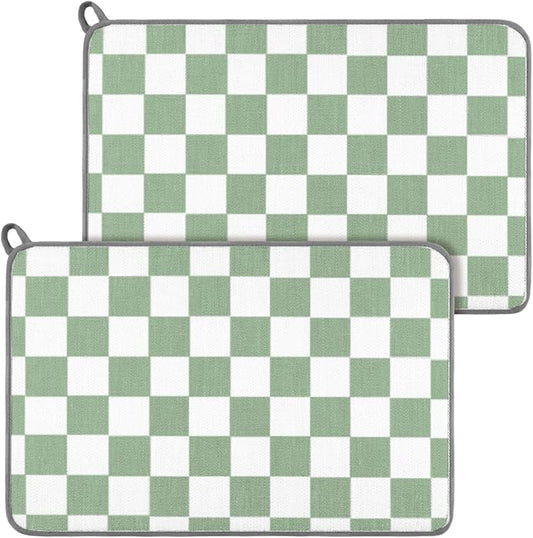 Zonon Green Checkered Dish Drying Mat for Kitchen Counter 16" x 24" Microfiber Absorbent Dish Drainer Rack Pads Fast Dry Mat Vintage Kitchen Decorations by Zonon