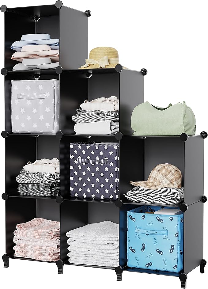 HOMIDEC Closet Organizers and Storage, 9 Cube Storage Organizer, Portable Closet Organizer Cubes Shelves for Clothes, Bedroom, Kids Room, Bathroom, Wardrobe, Garment Racks, Black - Image 9