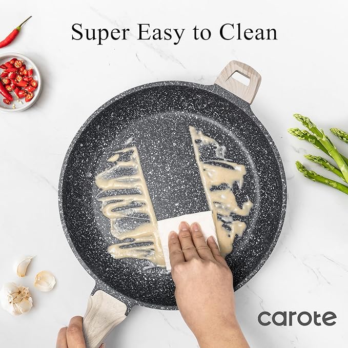 CAROTE 12.5 inch Nonstick Frying Pan Skillet,Non Stick Granite Fry Pan Egg Pan Omelet Pans, Stone Cookware Chef's Pan, PFOA Free,Induction Compatible - Image 6