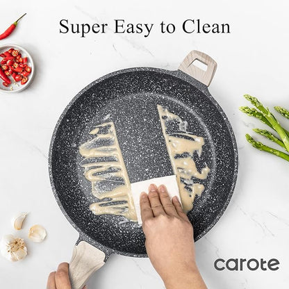CAROTE 12.5 inch Nonstick Frying Pan Skillet,Non Stick Granite Fry Pan Egg Pan Omelet Pans, Stone Cookware Chef's Pan, PFOA Free,Induction Compatible - Image 6