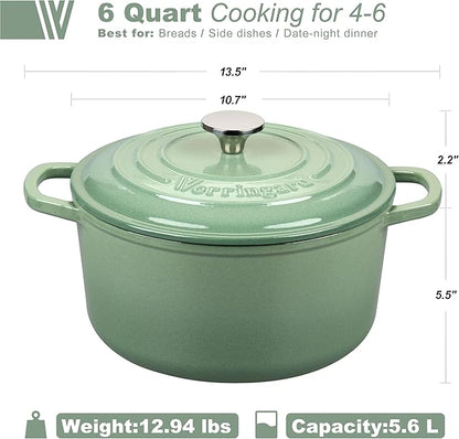 VORRINGARD Enameled Cast Iron Dutch Oven Pot with Lid, for Sourdough Bread Baking, Round Dutch Ovens, 6 Quart, Sage green - Image 2