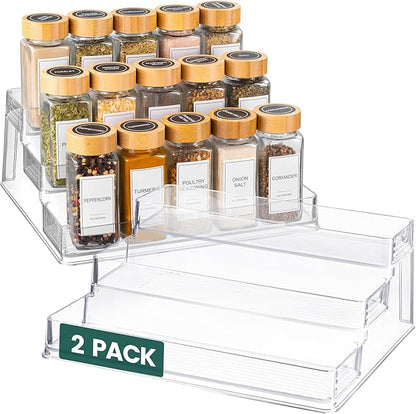 Oizeir Clear Spice Rack (2-Pack) – 3-Tier Acrylic Organizer for Cabinet – Deep Spice Shelf – 10.4 x 9.6 x 4 Inches – Holds Seasoning and Condiments by Oizeir