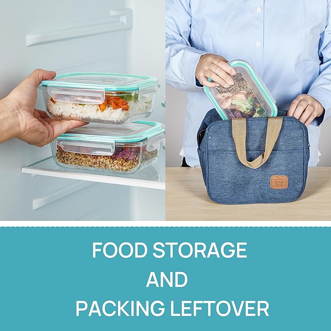 Vtopmart 5Pack 22oz Glass Storage Containers with Lids, Glass Meal Prep Food Container Sets with Snap Airtight Lids for Microwave, Oven, Freezer and Dishwasher, Green - Image 5