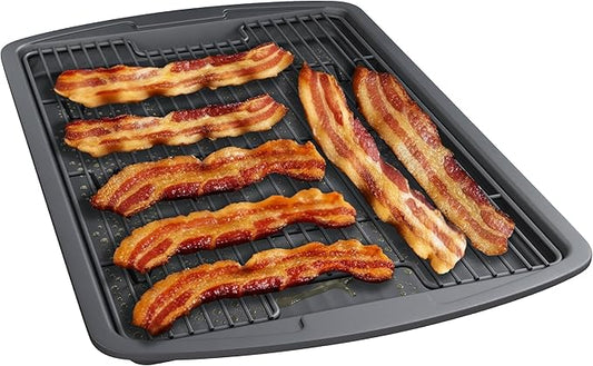 Cookie Sheet with Wire Rack Set, 2-Piece Nonstick Gray Carbon Steel Pan & Cooling Rack, Space-Saving Stackable Set, PFOA, PFOS, PTFE Free, Oven Safe Up to 450°F, 17.4" Pan & 14.7" Rack by Unknown