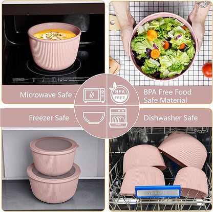 BoxedHome Mixing Bowls with Lids Set, 4 Packs BPA-Free Plastic Prep Bowls for Kitchen, Dishwasher & Microwave Safe, Pink - Image 6