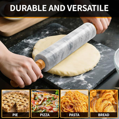 16.7 Inches Marble Rolling Pin for Baking with Wooden Handles & Wooden Cradle - Rolling Pin for making Pizza Dough & Tortillas, Dough Roller for Pasta, Cookie, Pie Crust and More! - Image 7