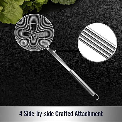 Hiware Solid Stainless Steel Spider Strainer Skimmer Ladle, Kitchen Utensils Wire Strainer Pasta Spoon, 7 Inch - Image 4