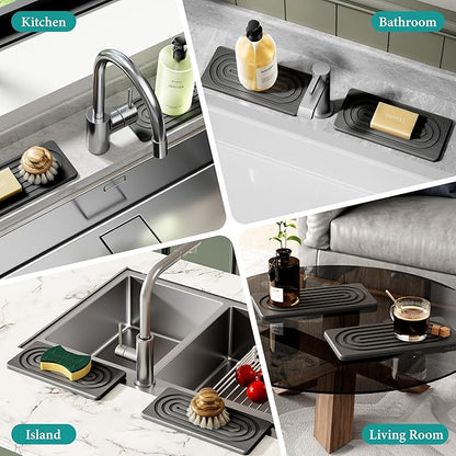 Water Absorbing Stone Tray for Sink, Quick Drying Diatomite Bathroom Tray Countertop, Stone Drying Mat for Kitchen Counter Faucet, Soap Dish Dispenser Vanity Organizer, Dark Grey-B-8.3" x 4" - Image 7