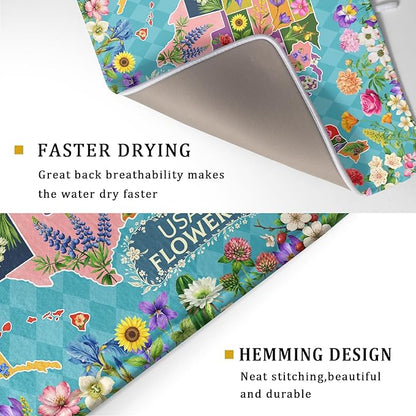 Flower Map Dish Drying Mat Colorful Floral Microfiber Large Dish Drying Pad for Kitchen Counter 18 X 24 In - Image 3