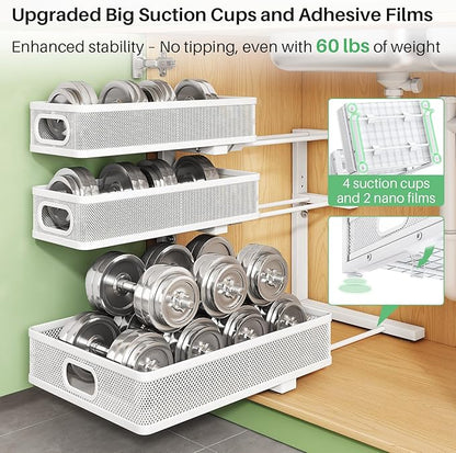 Kitstorack Under Sink Organizer, 2-Pack 3-Tier Height Adjustable Thickened Metal Pull out Cabinet Organizer Shelf, Slide out Storage Drawer Rack for Bathroom Kitchen Pantry Home Laundry Organization - Image 8
