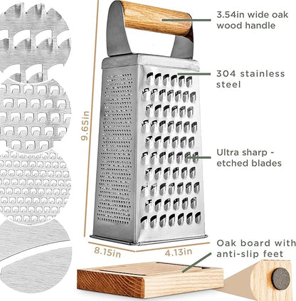 WALDWERK Premium Grater with Etched Stainless Steel Blades - Grater for Kitchen with Oak Wood Base - Box Grater with 4 Sides for Parmesan Cheese, Vegetables, Carrots, or Potatoes - Cheese Grater - Image 6