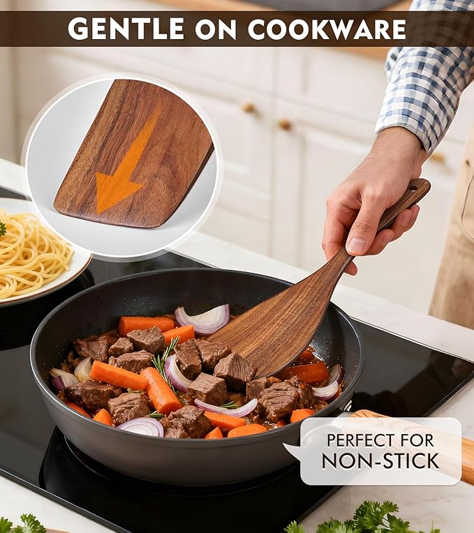 2Pcs Wooden Spatula, Acacia Wooden Spatula for Kitchen Use, Nonstick Cookware Safe Utensils Set including Turner and Slotted Turner, Ideal Cooking Utensils Gift Set for Cooking, Frying, Baking - Image 5