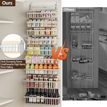 POKIPO 9 Tier Over The Door Pantry Organizer, 2 in 1 Wall Mount or Hanging Spice Rack with Adjustable Deep Basket, Heavy-Duty Seasoning Organizer and Storage for Kitchen Cabinet Closet Bathroom - Image 6
