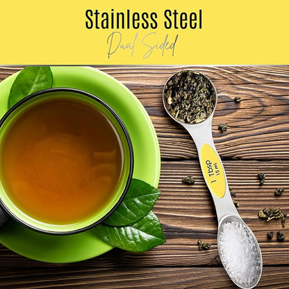 Magnetic Measuring Spoons Set of 9 Stainless Steel Dual-Sided Stackable Measuring Spoon Nesting Teaspoons Measuring Dry and Liquid Ingredients, Fits in Spice Jars Set of 9 (Yellow) - Image 2
