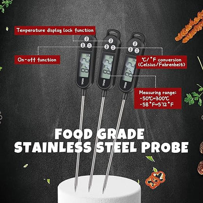 Copkim 6 Pcs Instant Read Meat Thermometer with Long Probe 9.65 Inch Kitchen Cooking Food Candy Waterproof Digital Thermometer for BBQ Water Milk Yogurt Liquid Cooking(Black) - Image 3