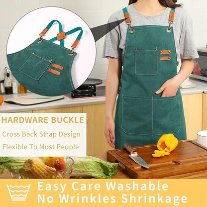 Tosewever Canvas Cross Back Chef Cotton Aprons for Men Women with Large Pockets - Image 2