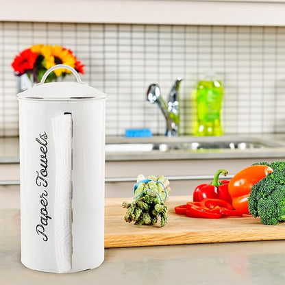 AuldHome Design Farmhouse Paper Towel Holder (White); Rustic Enamelware Countertop Paper Towel Dispenser for Kitchen