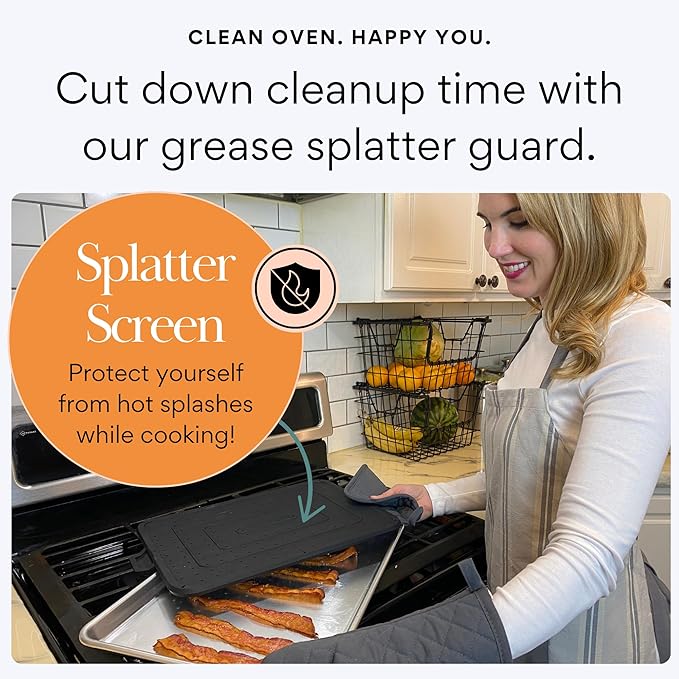 Baking & Splatter Screen for Frying Pan Beckon Ware | USA Brand | 17.5 x 12 Inch, Black, Multi-Use Silicone Baking Rack for Oven, and Stove – Grease Splash Guard, Baking Supplies, Pastry Sheet - Image 2