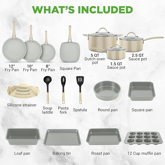 NutriChef 20-Piece Non-Stick Bakeware and Cookware Set - Utensils Including Pots and Baking Pans Made with Durable Aluminum, Tempered Glass Lids, Heat-Resistant Utensils, Easy-Clean Design (White) - Image 7