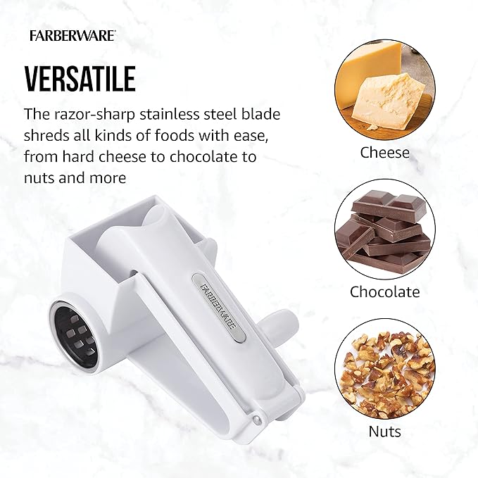Farberware Professional Rotary Grater with Fine Etched Stainless Steel Drum, 4.33x5.51x3.54 Inch, White - Image 4