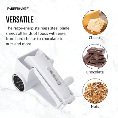 Farberware Professional Rotary Grater with Fine Etched Stainless Steel Drum, 4.33x5.51x3.54 Inch, White - Image 4